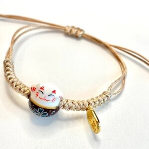 Lucky Cat macrame bracelet kitty bohemian knotted cord adjustable unisex